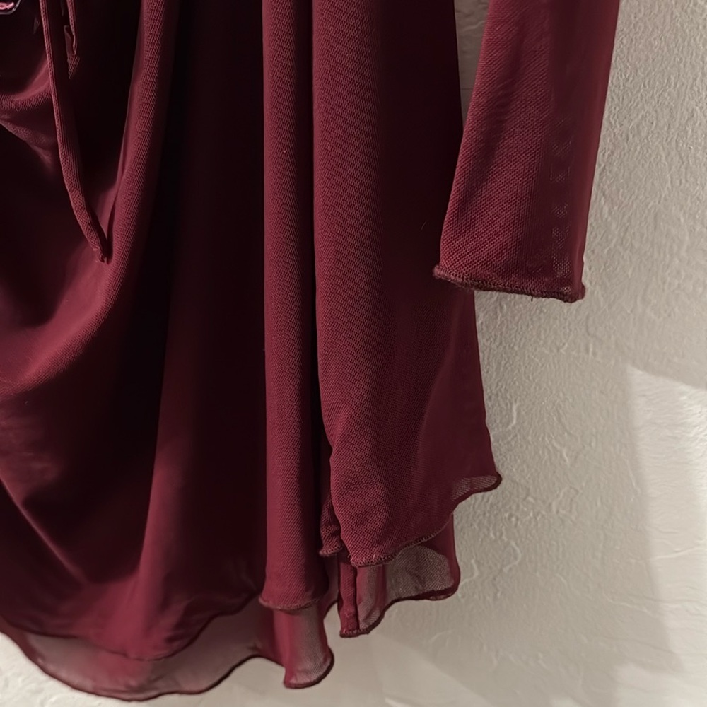 Red Ruched Long Sleeve Mini Dress - Picture 5 of 6